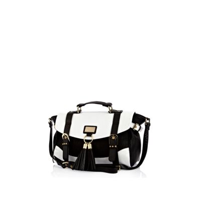 Black and white colour block satchel 