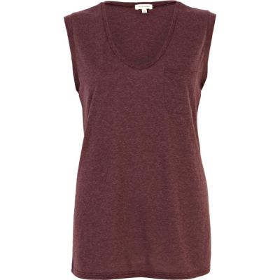Dark red low scoop tank top