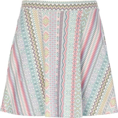 Green aztec print skater skirt