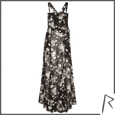 Black floral print Rihanna overall maxi dress