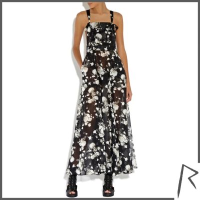 Black floral print Rihanna overall maxi dress
