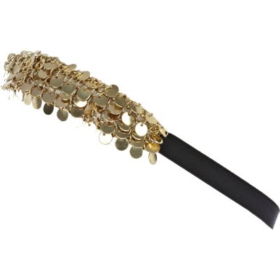 Gold tone multi coin stretch hair band