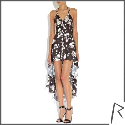 Black floral Rihanna dip hem culotte dress