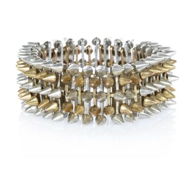 Silver and gold tone spike bracelet