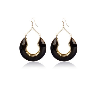 Black chunky half hoop drop earrings