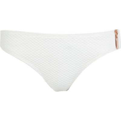 White textured zip bikini bottoms