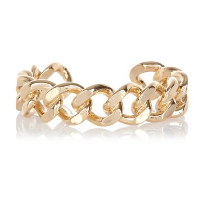 Gold tone chunky curb chain cuff bracelet