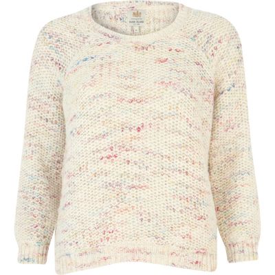 Cream multicoloured crop jumper