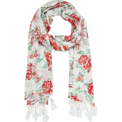 Cream rose print lightweight scarf