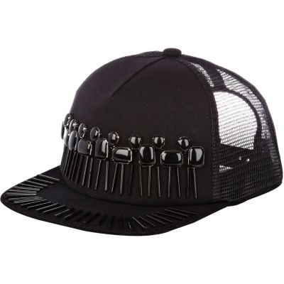 Black gem embellished mesh back cap 