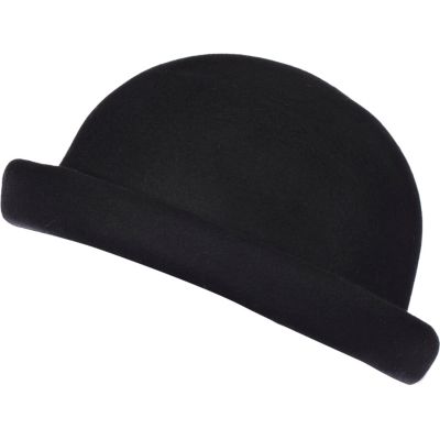 Black rolled brim bowler hat 