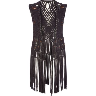 Dark grey macrame beaded waistcoat