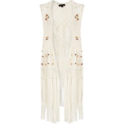 Beige macrame beaded waistcoat 