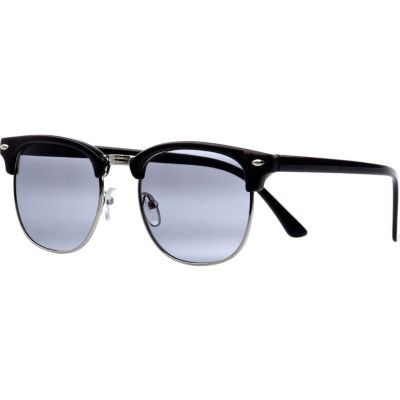 Black retro half frame round sunglasses