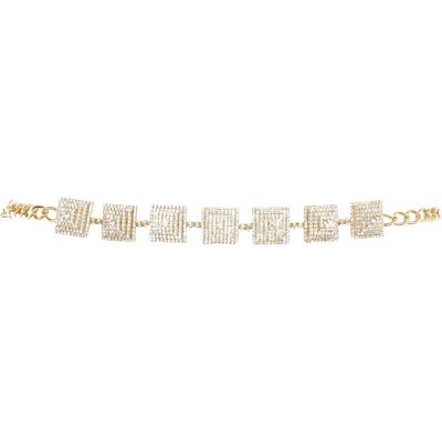 Gold tone diamante pyramid chain belt