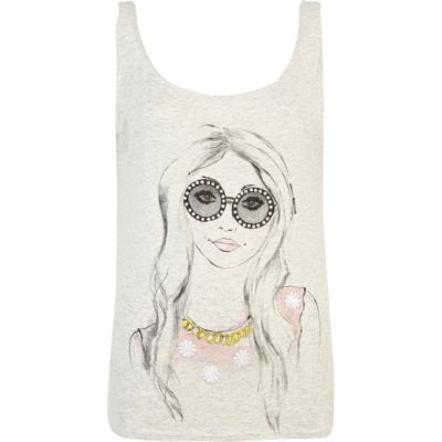 Beige illustrated girl print vest