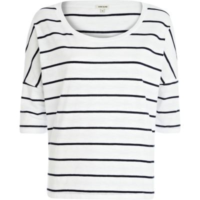 Navy and white stripe boxy 3/4 sleeve t-shirt