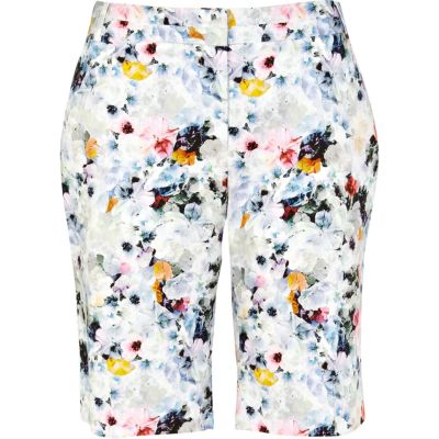 White floral print smart shorts