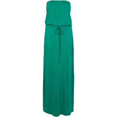 Green side split bandeau maxi dress