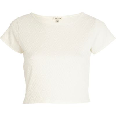 White textured cap sleeve crop top