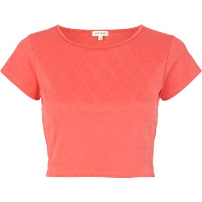 Coral textured cap sleeve crop top