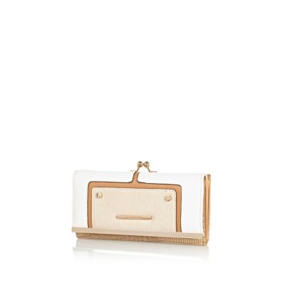 Cream colour block clip top purse