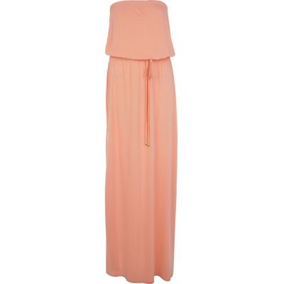 Coral bandeau maxi dress