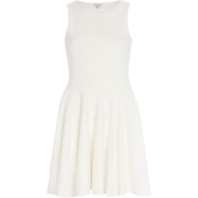 White textured sleeveless skater dress