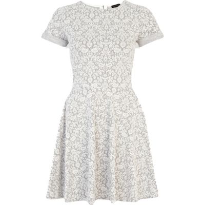 Grey and white jacquard skater dress