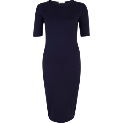 Navy half sleeve midi column dress