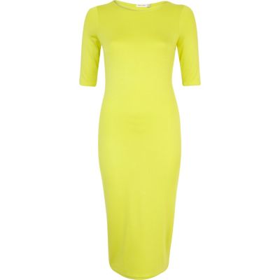 Lime half sleeve midi column dress