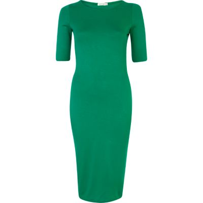 Green half sleeve midi column dress