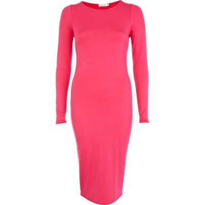 Pink long sleeve midi column dress