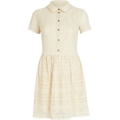 Cream lace shirt dress