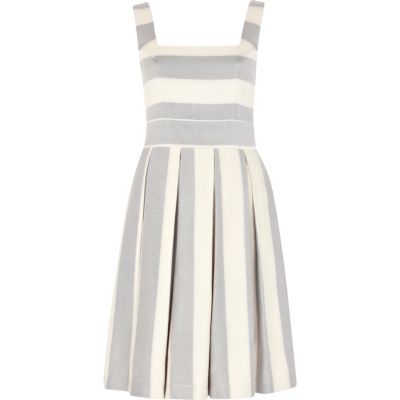 Grey stripe midi prom dress