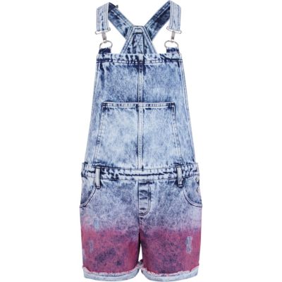 Light acid wash dip dye denim dungarees