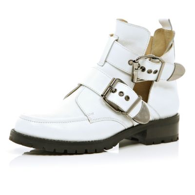 White cut out biker boots