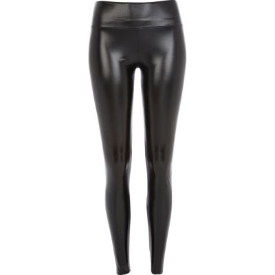 Black wet look high waisted leggings