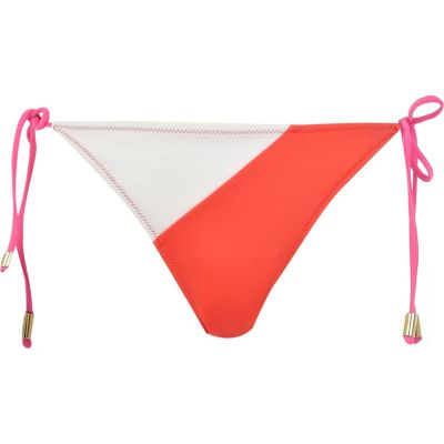 Pink print colour block bikini bottoms