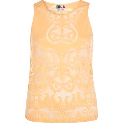Orange Chelsea Girl lace pattern shell top