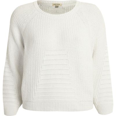 White rib geometric pattern cropped jumper 