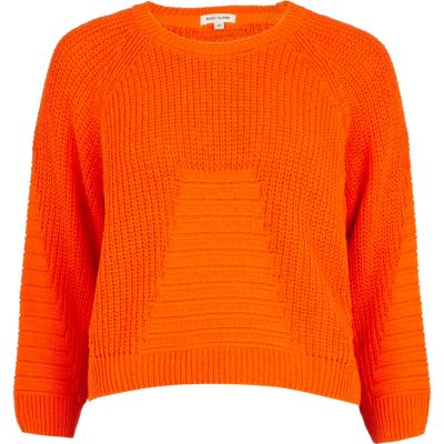 Orange rib geometric pattern cropped jumper