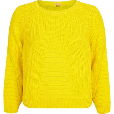 Yellow rib geometric pattern cropped jumper