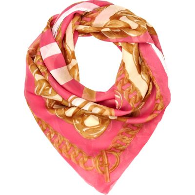 Pink chain print square scarf