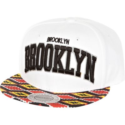 White Brooklyn ikat peak print trucker hat