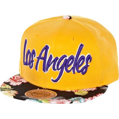 Yellow LA floral print peak trucker hat