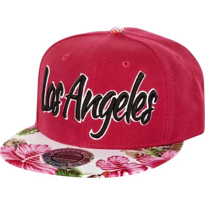Pink LA floral print peak trucker hat