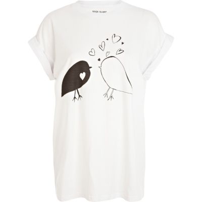 White FTBC bird print oversized t-shirt