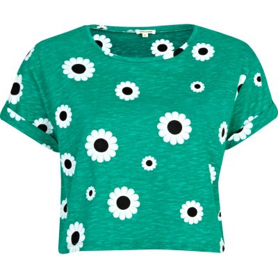 Green daisy print cropped t-shirt 