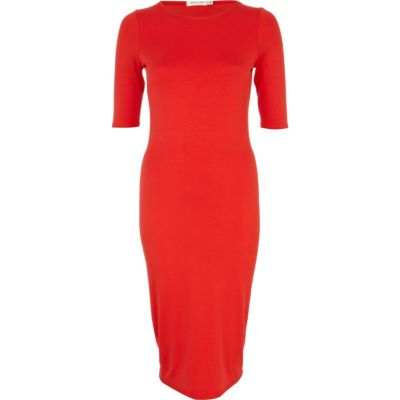 Orange half sleeve midi column dress
